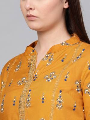 Mustard woven rayon kurta-sets 5