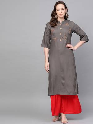 Grey woven rayon kurta-sets 1