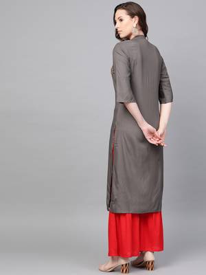 Grey woven rayon kurta-sets 2