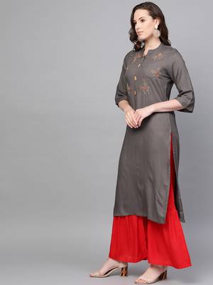 Grey woven rayon kurta-sets 3