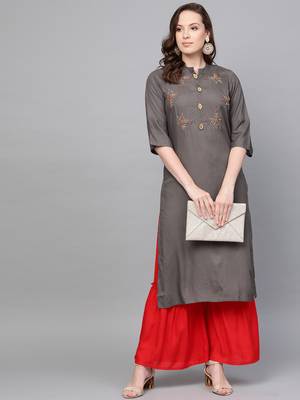 Grey woven rayon kurta-sets 4