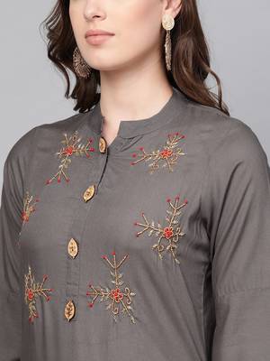 Grey woven rayon kurta-sets 5