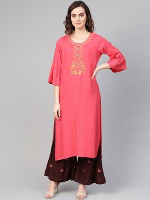 pink woven rayon kurta-sets 1