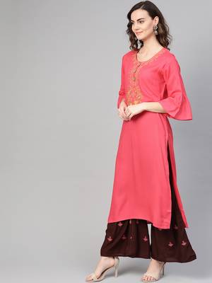 pink woven rayon kurta-sets 3