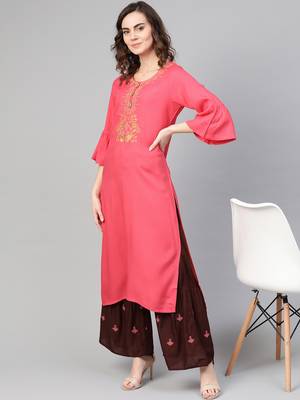 pink woven rayon kurta-sets 4