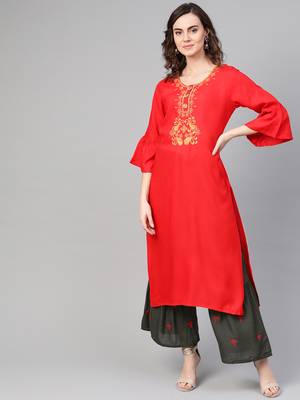 Red woven rayon kurta-sets 1