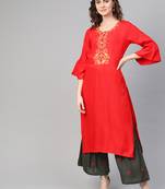 Red woven rayon kurta-sets