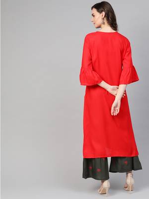 Red woven rayon kurta-sets 2