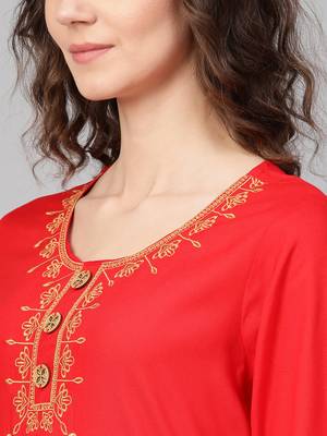 Red woven rayon kurta-sets 5
