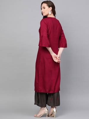 red woven rayon kurta-sets 2