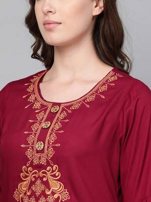red woven rayon kurta-sets 5