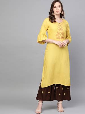 Yellow woven rayon kurta-sets 1