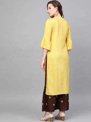 Yellow woven rayon kurta-sets 2