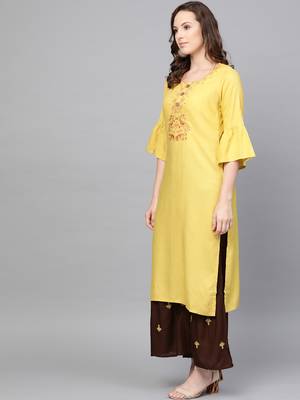 Yellow woven rayon kurta-sets 3