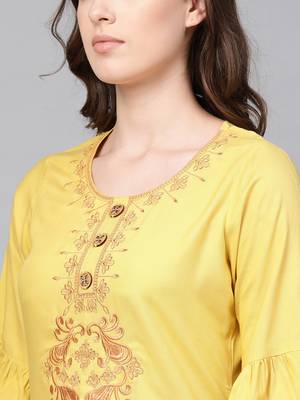 Yellow woven rayon kurta-sets 5