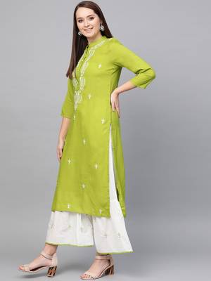 Yellow woven rayon kurta-sets 3