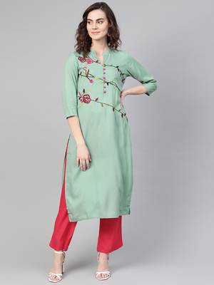 green woven rayon kurta-sets 1
