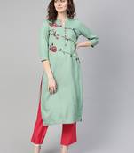 green woven rayon kurta-sets