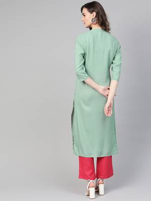 green woven rayon kurta-sets 2
