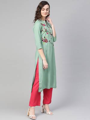 green woven rayon kurta-sets 3