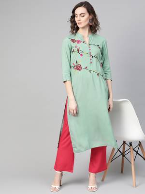 green woven rayon kurta-sets 4