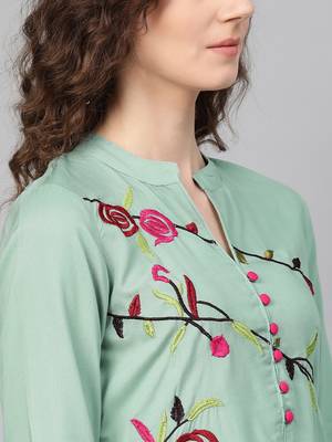green woven rayon kurta-sets 5