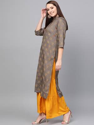 Grey woven rayon kurta-sets 3