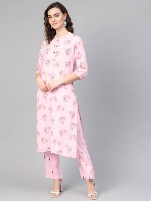 Pink woven rayon kurta-sets 1