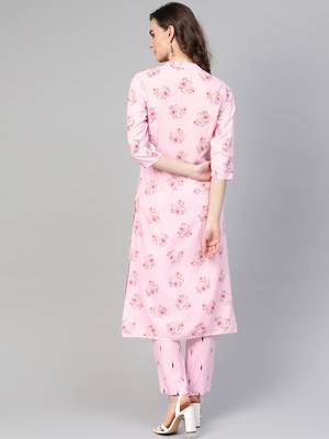 Pink woven rayon kurta-sets 2