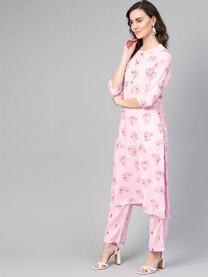 Pink woven rayon kurta-sets 3