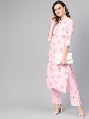 Pink woven rayon kurta-sets 4