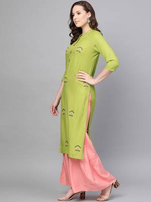 Yellow woven rayon kurta-sets 3