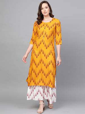 Mustard woven rayon kurta-sets 1