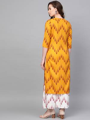 Mustard woven rayon kurta-sets 2