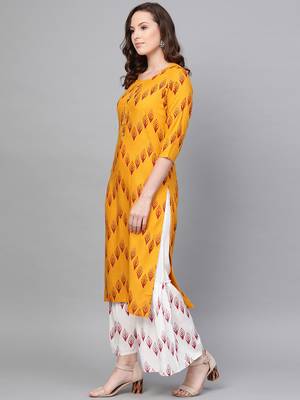 Mustard woven rayon kurta-sets 3