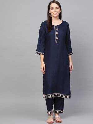 Blue woven rayon kurta-sets 1