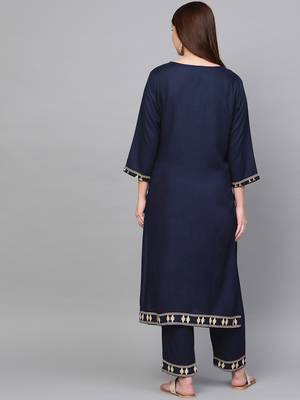 Blue woven rayon kurta-sets 2