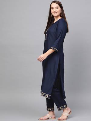 Blue woven rayon kurta-sets 3