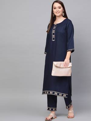Blue woven rayon kurta-sets 4