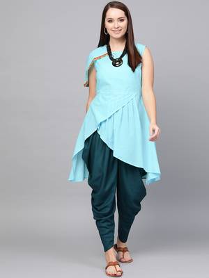 Turquoise woven rayon kurta-sets 1