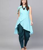 Turquoise woven rayon kurta-sets