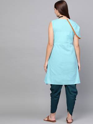 Turquoise woven rayon kurta-sets 2
