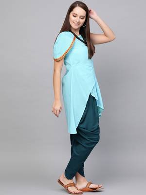Turquoise woven rayon kurta-sets 3