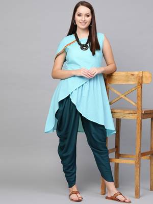 Turquoise woven rayon kurta-sets 4
