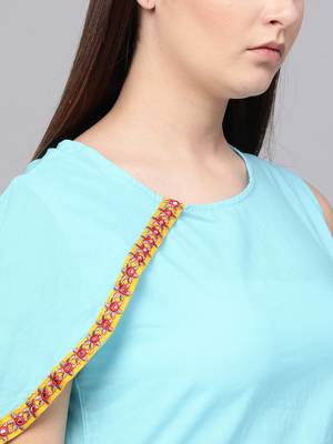 Turquoise woven rayon kurta-sets 5