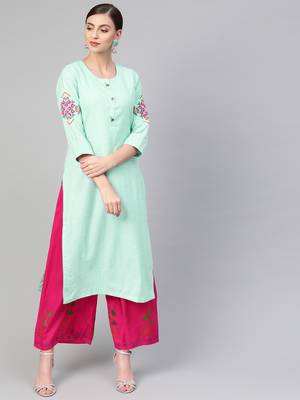 sky blue woven rayon kurta-sets 1