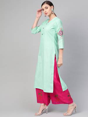 sky blue woven rayon kurta-sets 3
