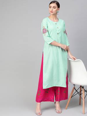 sky blue woven rayon kurta-sets 4