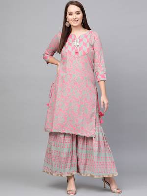 Pink woven rayon kurta-sets 1