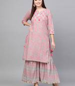 Pink woven rayon kurta-sets
